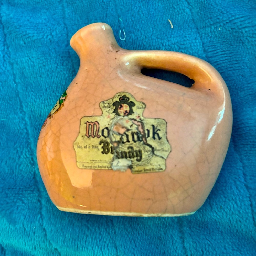 Vintage 4 mini Ceramic Stoneware Pottery Crock Jugs Liqueur Bottles with Labels